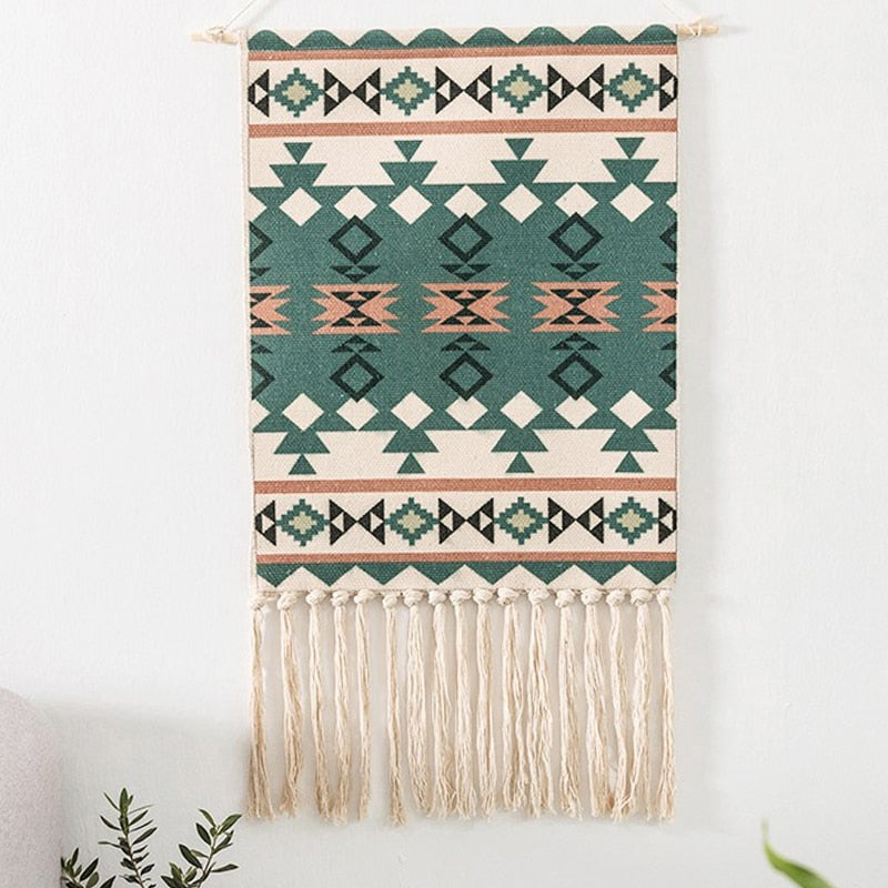 LZINA™ | Bohemian Wall Tapestry, Macrame Wall Hanging, Home Decoration, Cotton Linen Tassel, Handcrafted, Woven, Geometric Canvas Art, Background Wall Tapestries