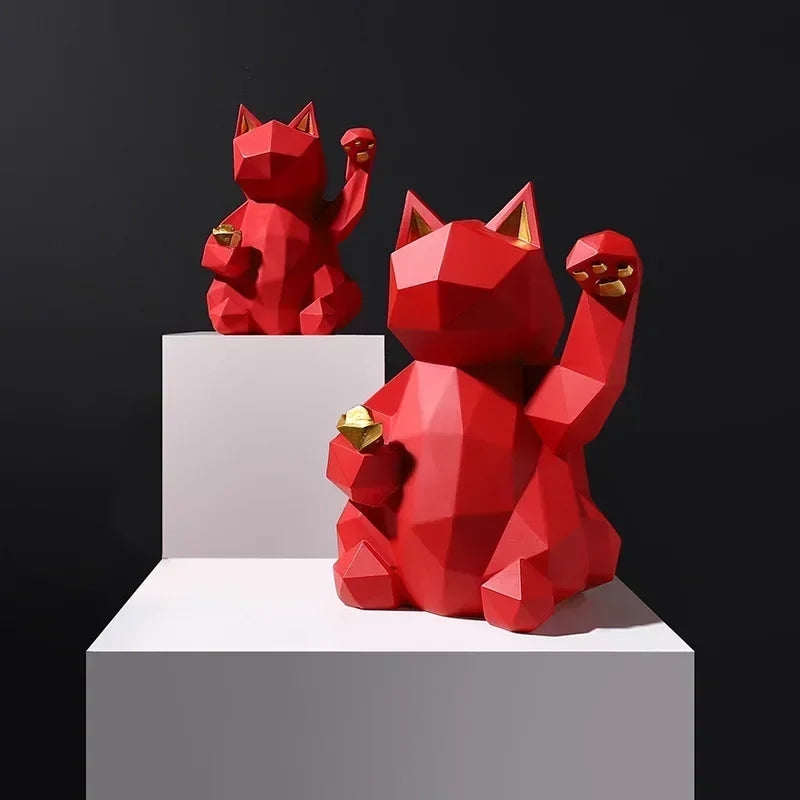 LZINA™ | Nordic Minimalism Geometry Lucky Cat Statues