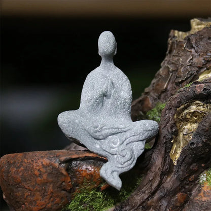 LZINA™ | Buddha Stone Statue Small Buddhist Monks Tibetan Buddhism Figures Zen Garden Ornament Meditation Home Aquarium Decoration