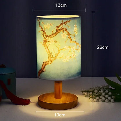 BowLift Dimmable LED Bedside Lamp with Plum Blossom Fabric Shade – Elegant Nightstand Light for Your Bedroom