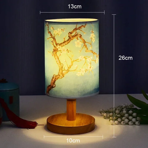 BowLift Dimmable LED Bedside Lamp with Plum Blossom Fabric Shade – Elegant Nightstand Light for Your Bedroom
