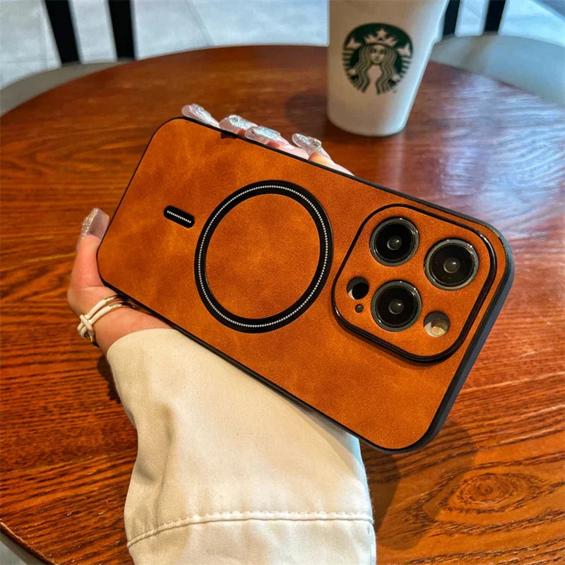 LZINA™ | Luxury Deer Leather Apple iPhone Case | Magnetic Phone Case, Wireless Case, MagSafe, Wireless Charging, Protective Case, Cover for iPhone 15, 14, 13 Pro Max Plus