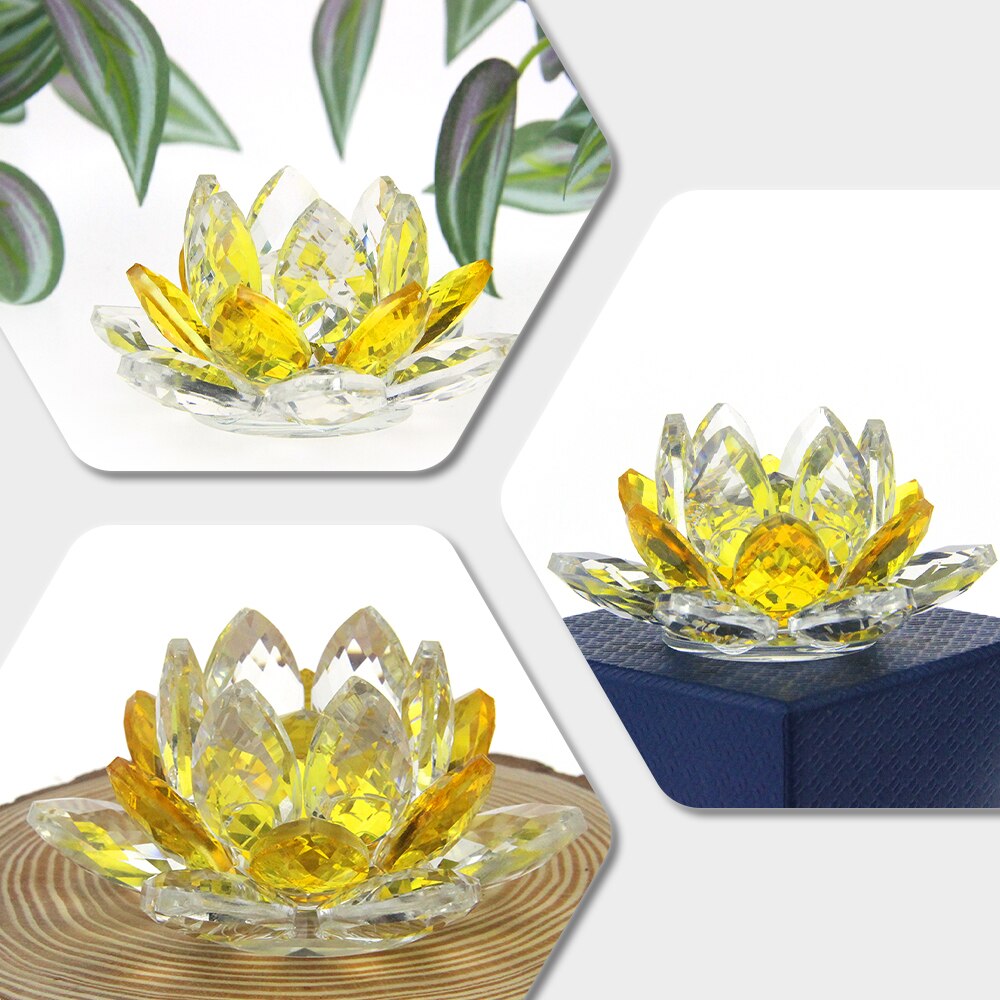 LZINA™ | Crystal Lotus Flower Craft Glass Paperweight Home Decoration Ornaments Figures Home Wedding Party Decor Gifts Souvenir