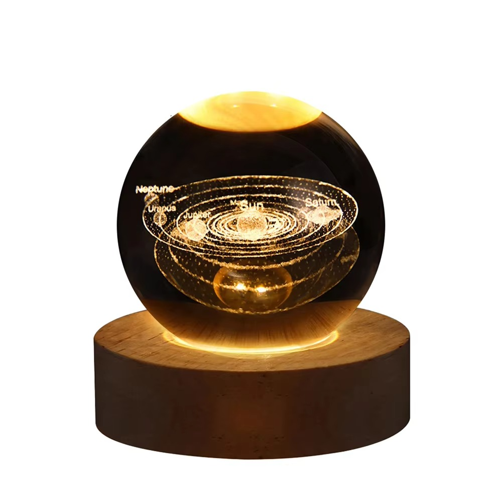 LZINA™ | 2.36 in RGB Crystal Ball Night Light with Milky Way and Moon - Cosmos-Inspired Bedside Decoration