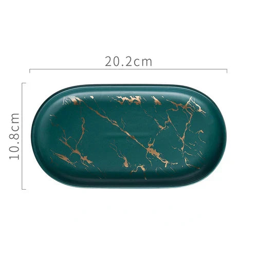 BowLift | Nordic Ins Ceramic Marble Oval Tray Jewelry Storage Tray Accessories Soap Holder Golden Wave Bathroom Cup Bath Decoration