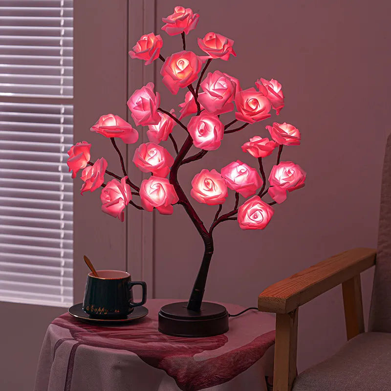 LZINA™ | RGB Rose Flower Tree Lights 24LED USB Battery Table Lamp Fairy Night Light Home Party Christmas Wedding Bedroom Decoration Gift