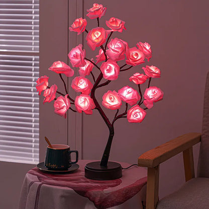 LZINA™ | RGB Rose Flower Tree Lights 24LED USB Battery Table Lamp Fairy Night Light Home Party Christmas Wedding Bedroom Decoration Gift