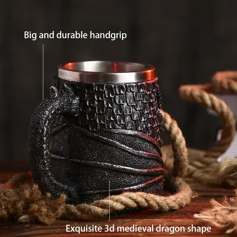 LZINA™ | Medieval Dragon Resin Stainless Steel Mug as Coffee Mug or Tea Mug
