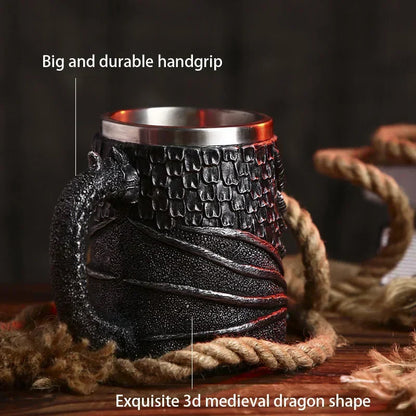 LZINA™ | Medieval Dragon Resin Stainless Steel Mug as Coffee Mug or Tea Mug
