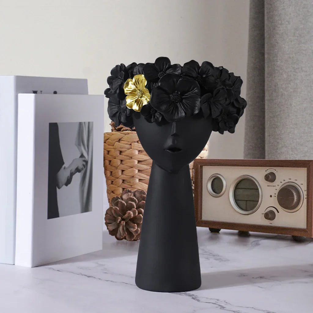 LZINA™ | Nordic Girl Head Flower Resin Vase Statue Flower Flower Vases for Office Desktop Dried Flowers Ornaments Decor Container