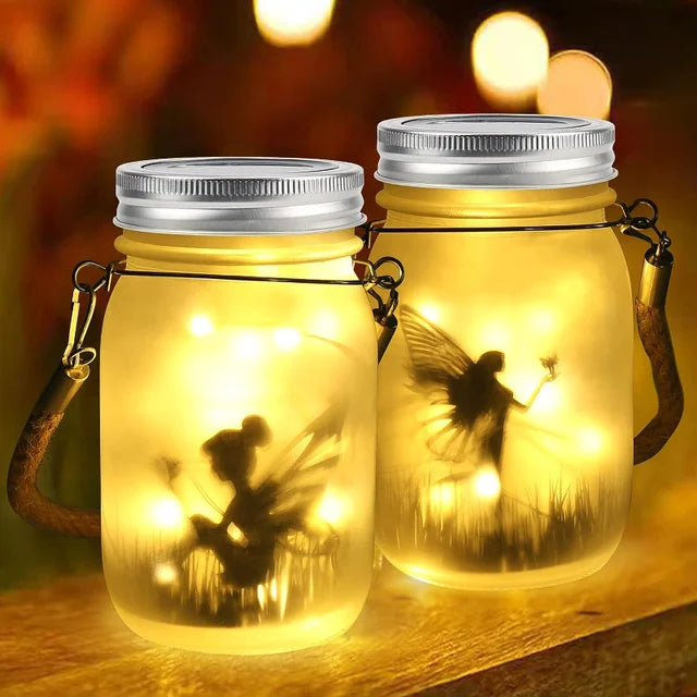 LZINA™ | Glass Fairy Lamp - Solar Mason Jar Lantern, IP65 Waterproof Outdoor Hanging Light
