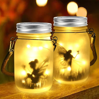 LZINA™ | Glass Fairy Lamp - Solar Mason Jar Lantern, IP65 Waterproof Outdoor Hanging Light