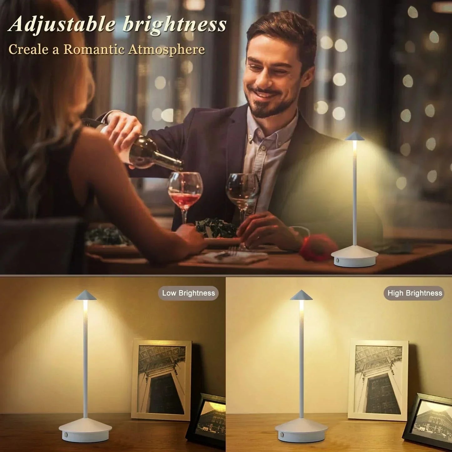 BowLift Rechargeable LED Table Lamp - Touch-Control, Creative Dining Room Lighting for Hotels, Bars & Coffee Areas - Pina Pro Decorative Desk Lamp