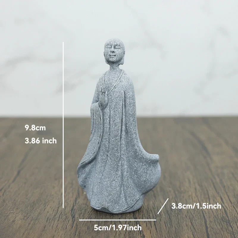 LZINA™ | Buddha Stone Statue Small Buddhist Monks Tibetan Buddhism Figures Zen Garden Ornament Meditation Home Aquarium Decoration