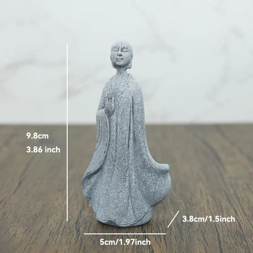 LZINA™ | Buddha Stone Statue Small Buddhist Monks Tibetan Buddhism Figures Zen Garden Ornament Meditation Home Aquarium Decoration
