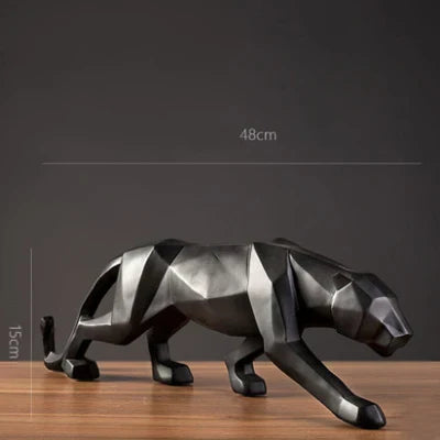 LZINA™ | Panther Statue, Animal Figure, Abstract Geometric Style, Resin, Leopard Sculpture, Home Office, Desktop Decoration, Crafts