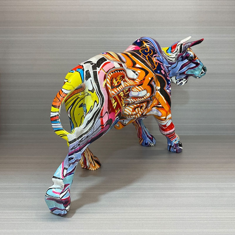 LZINA™ | Graffiti-Painting Resin Bull Figures Home Living Room Bedroom Office Desktop Feng Shui Ornaments Collection Statues