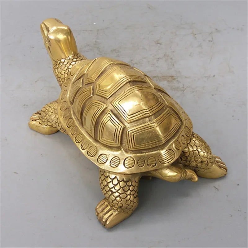 LZINA™ | Brass Feng Shui Turtle Statue Lucky Animal Sculpture for Longevity Home Office Decoration Figurine Gift Study Ornament