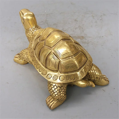 LZINA™ | Brass Feng Shui Turtle Statue Lucky Animal Sculpture for Longevity Home Office Decoration Figurine Gift Study Ornament