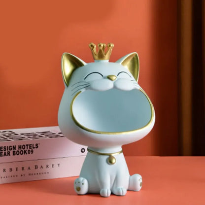 LZINA™ | Fortune Crown Big Mouth Cat Entrance Key Holder Decorative Ornament, Light Luxury Housewarming Gift Sculpture