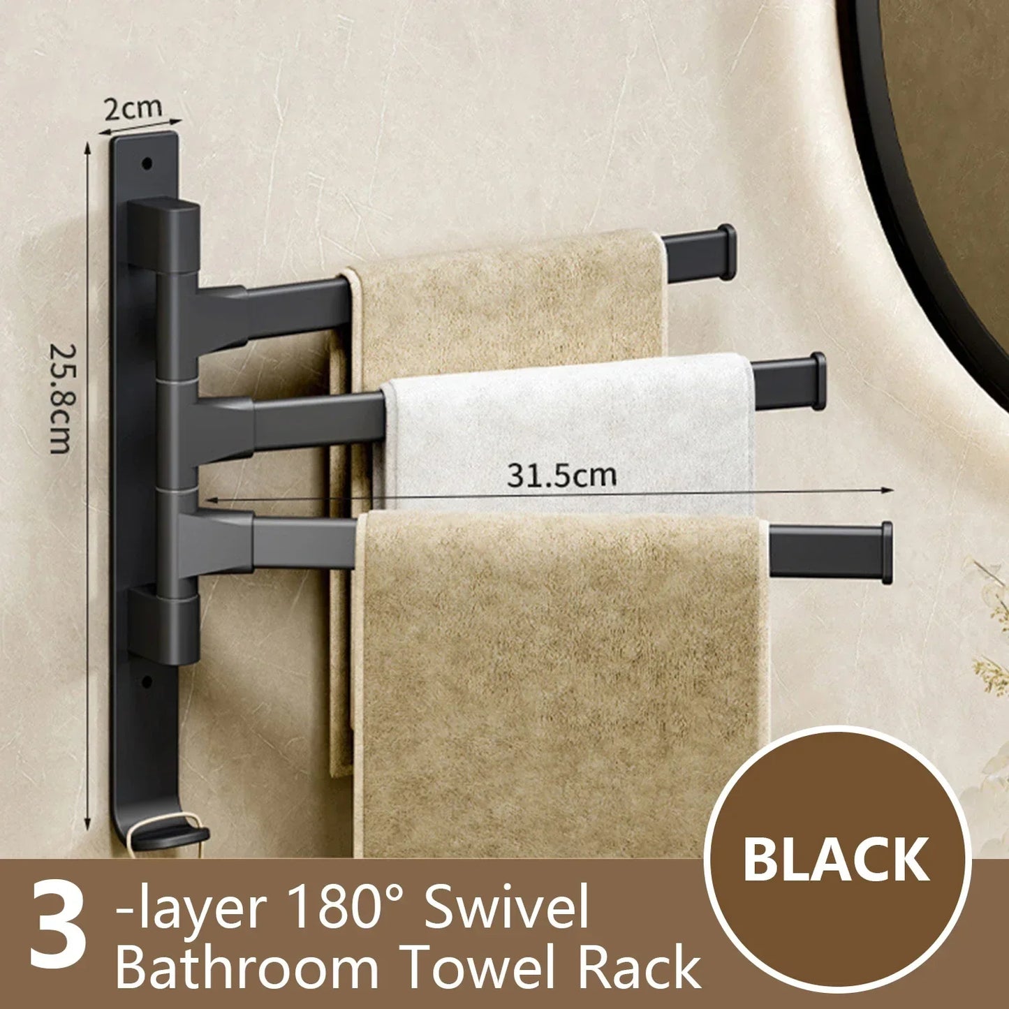 BowLift | Bathroom Towel Holder Rotatable Towel Rack Space Aluminum 1/2/3/4/5-Bar Towel Holder Kitchen Shelf Kitchen Hanging Shelf Wall Mounted