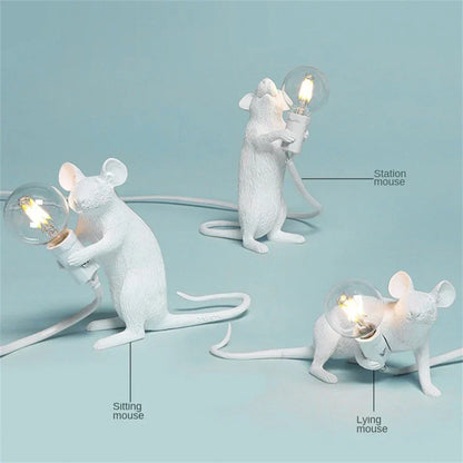 BowLift Modern LED Animal Table Lamps - Resin Rat, Cat, and Squirrel Night Lights