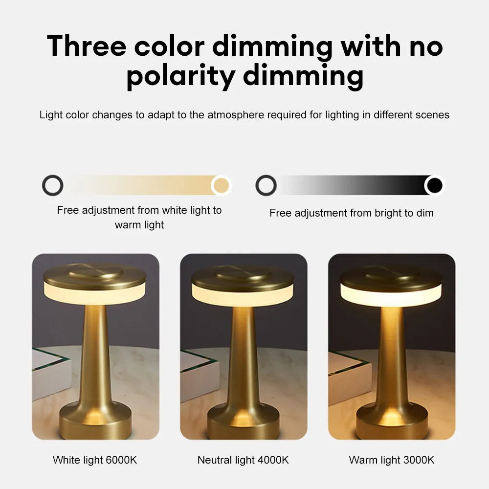 BowLift Retro LED Table Lamp – USB Rechargeable, Infinitely Dimmable Night Light for Bedroom, Bar & Camping, Ambient Lighting