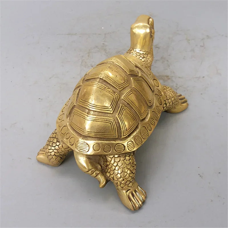 LZINA™ | Brass Feng Shui Turtle Statue Lucky Animal Sculpture for Longevity Home Office Decoration Figurine Gift Study Ornament