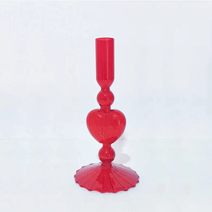BowLift | Retro Taper Candle Holder Red Heart Shape Glass Candle Holder Wedding Table Decoration Home Party Glass Vase Decor