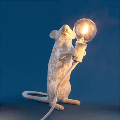 BowLift Modern LED Animal Table Lamps - Resin Rat, Cat, and Squirrel Night Lights