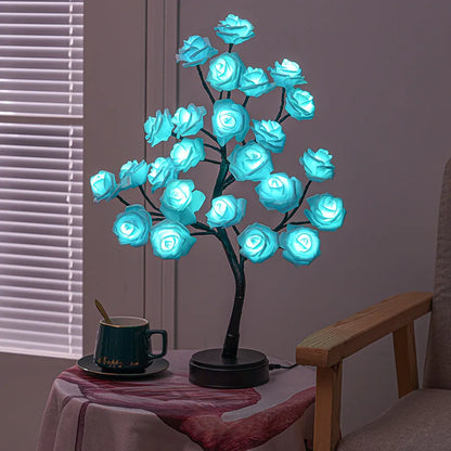 LZINA™ | RGB Rose Flower Tree Lights 24LED USB Battery Table Lamp Fairy Night Light Home Party Christmas Wedding Bedroom Decoration Gift