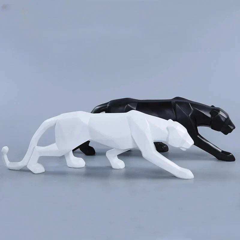 LZINA™ | Panther Statue, Animal Figure, Abstract Geometric Style, Resin, Leopard Sculpture, Home Office, Desktop Decoration, Crafts