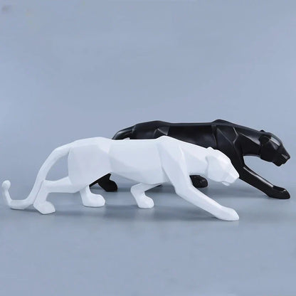 LZINA™ | Panther Statue, Animal Figure, Abstract Geometric Style, Resin, Leopard Sculpture, Home Office, Desktop Decoration, Crafts