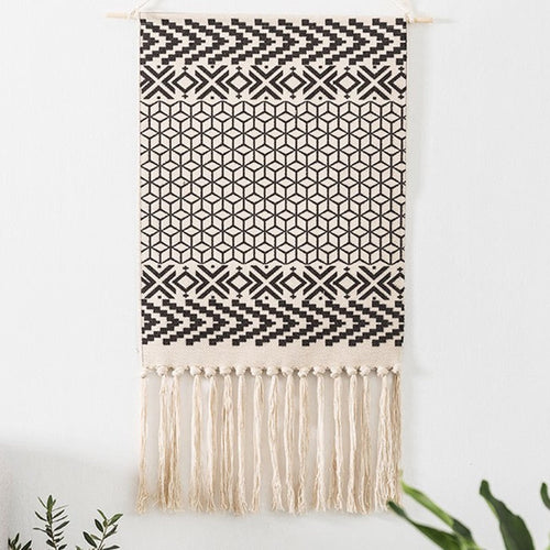 LZINA™ | Bohemian Wall Tapestry, Macrame Wall Hanging, Home Decoration, Cotton Linen Tassel, Handcrafted, Woven, Geometric Canvas Art, Background Wall Tapestries