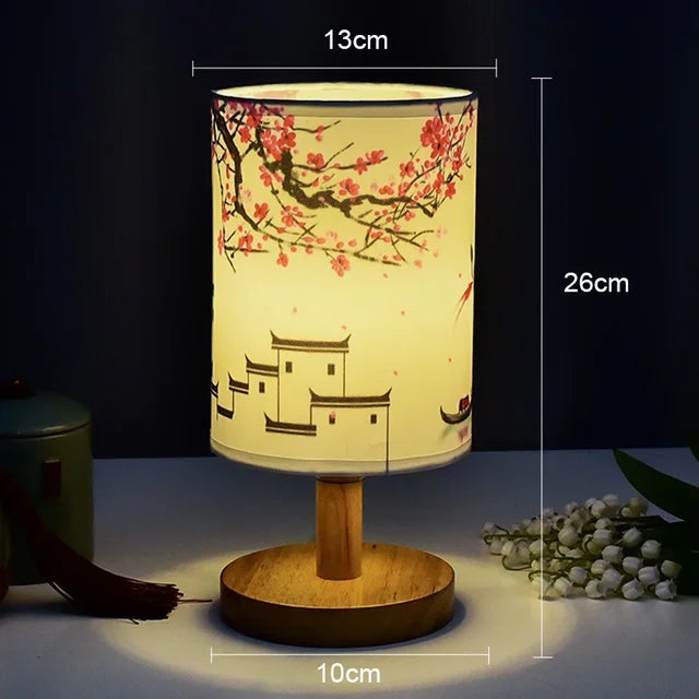 BowLift Dimmable LED Bedside Lamp with Plum Blossom Fabric Shade – Elegant Nightstand Light for Your Bedroom