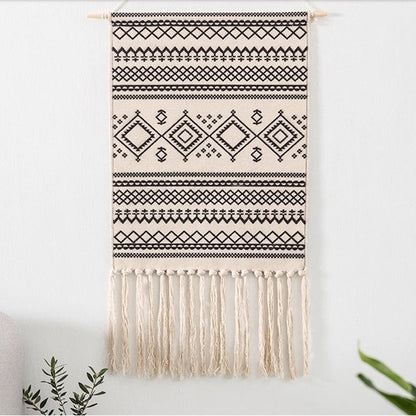 LZINA™ | Bohemian Wall Tapestry, Macrame Wall Hanging, Home Decoration, Cotton Linen Tassel, Handcrafted, Woven, Geometric Canvas Art, Background Wall Tapestries
