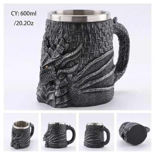 LZINA™ | Medieval Dragon Resin Stainless Steel Mug as Coffee Mug or Tea Mug