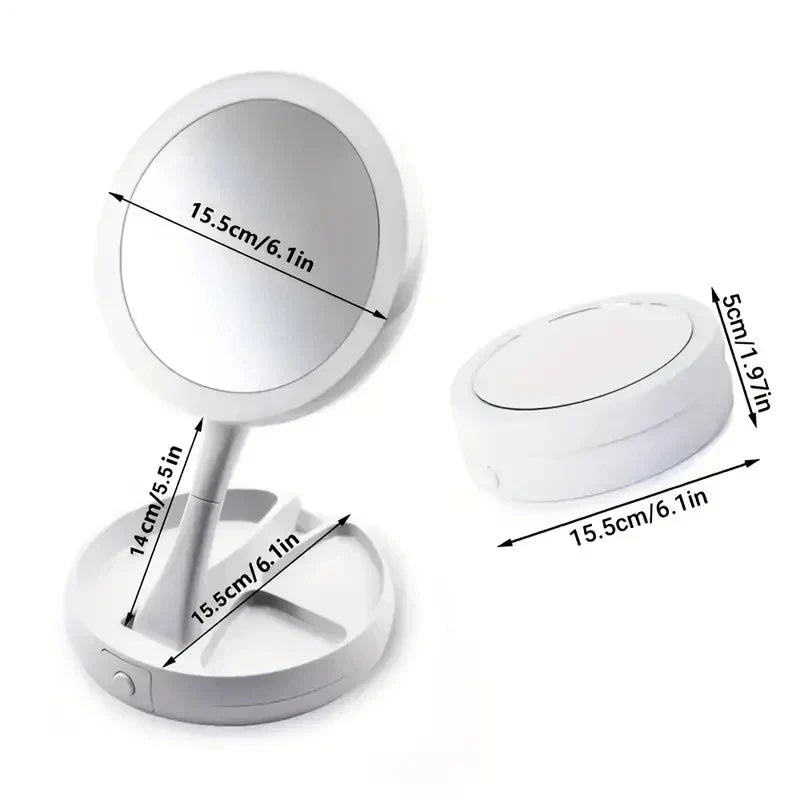 BowLift | Glamora Travel Mirror LED | Double-Sided & 10x Magnification | Foldable & Portable | With Accessory Compartment