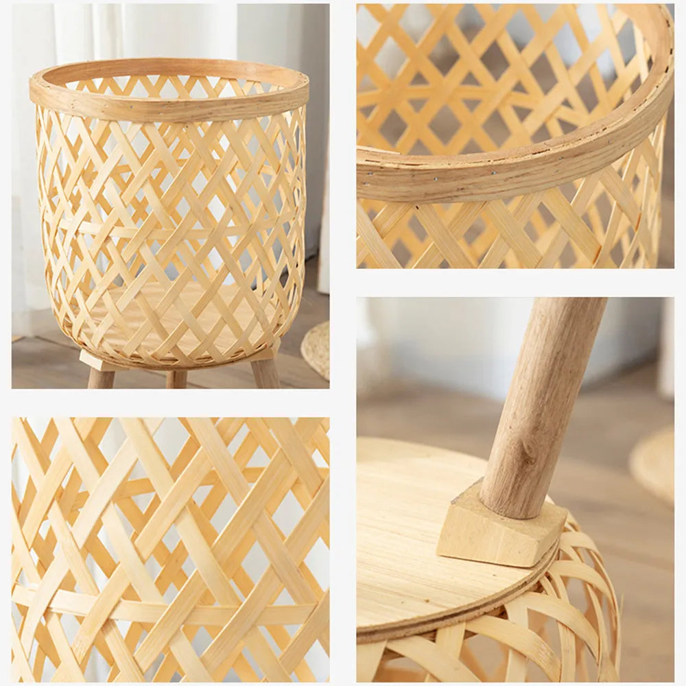 LZINA™ | Handcrafted Bamboo Woven Flower Pot with Stand Plant Flower Display Storage Stand DIY Storage Children's Plant Pots Home Decor