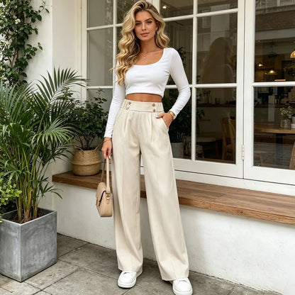 Women’s High Waist Straight Leg Office Trousers