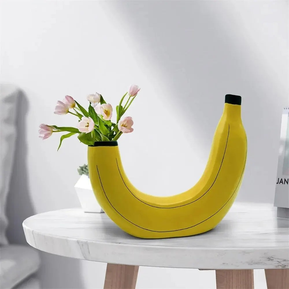 LZINA™ | Banana vase, flower vase made of resin, cute banana shape, decorative tabletop vase for flower arrangements, living room, bedroom, home decoration