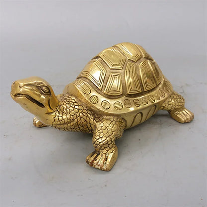 LZINA™ | Brass Feng Shui Turtle Statue Lucky Animal Sculpture for Longevity Home Office Decoration Figurine Gift Study Ornament