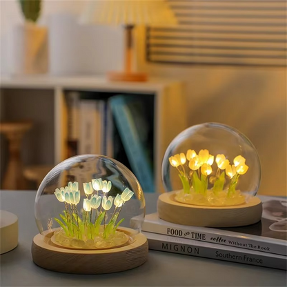 LZINA™ | Handmade Artificial Tulip LED Night Light Bedside Table Lamp for Bedroom and Gift Decor