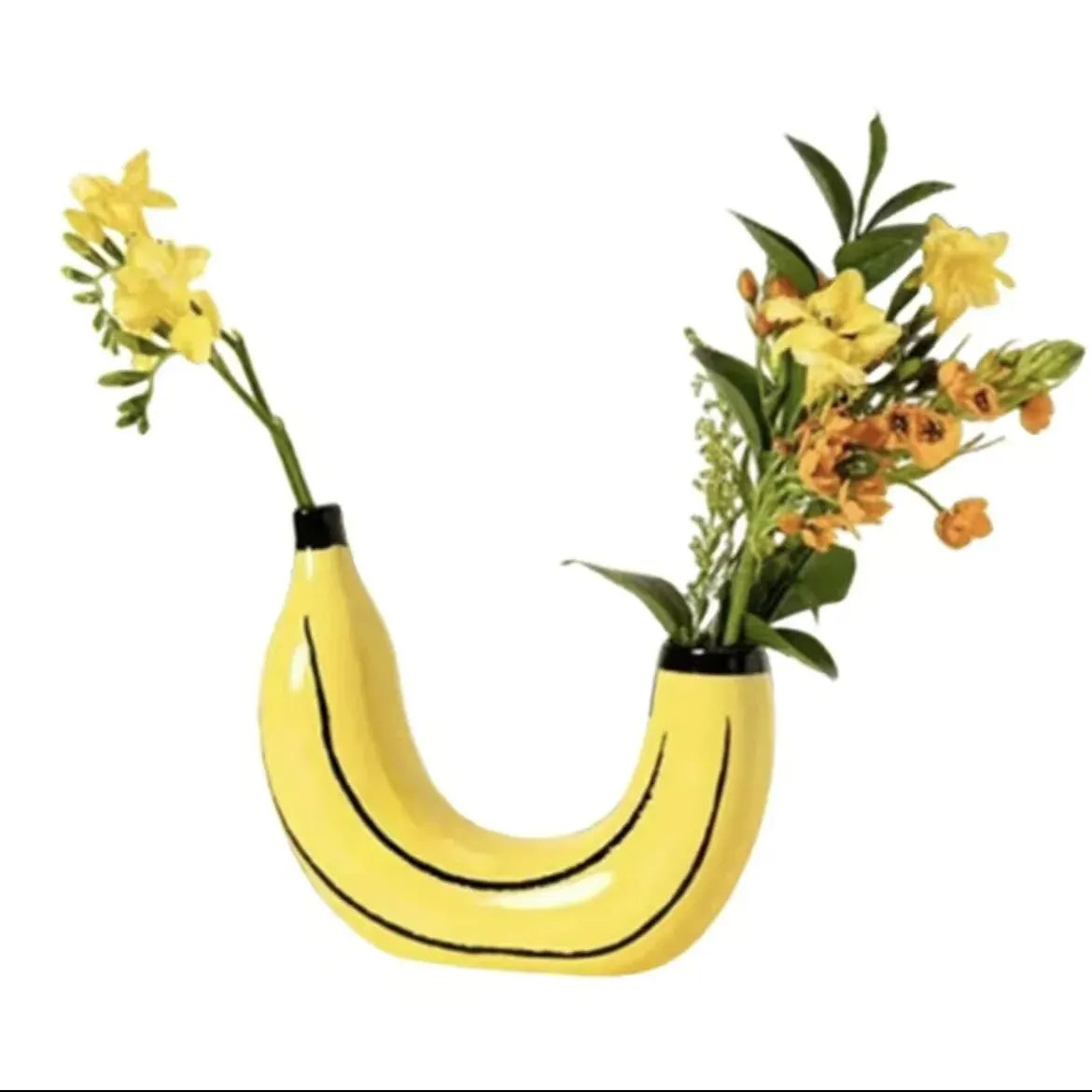 LZINA™ | Banana vase, flower vase made of resin, cute banana shape, decorative tabletop vase for flower arrangements, living room, bedroom, home decoration