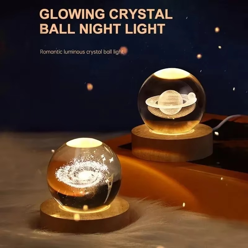 LZINA™ | 2.36 in RGB Crystal Ball Night Light with Milky Way and Moon - Cosmos-Inspired Bedside Decoration
