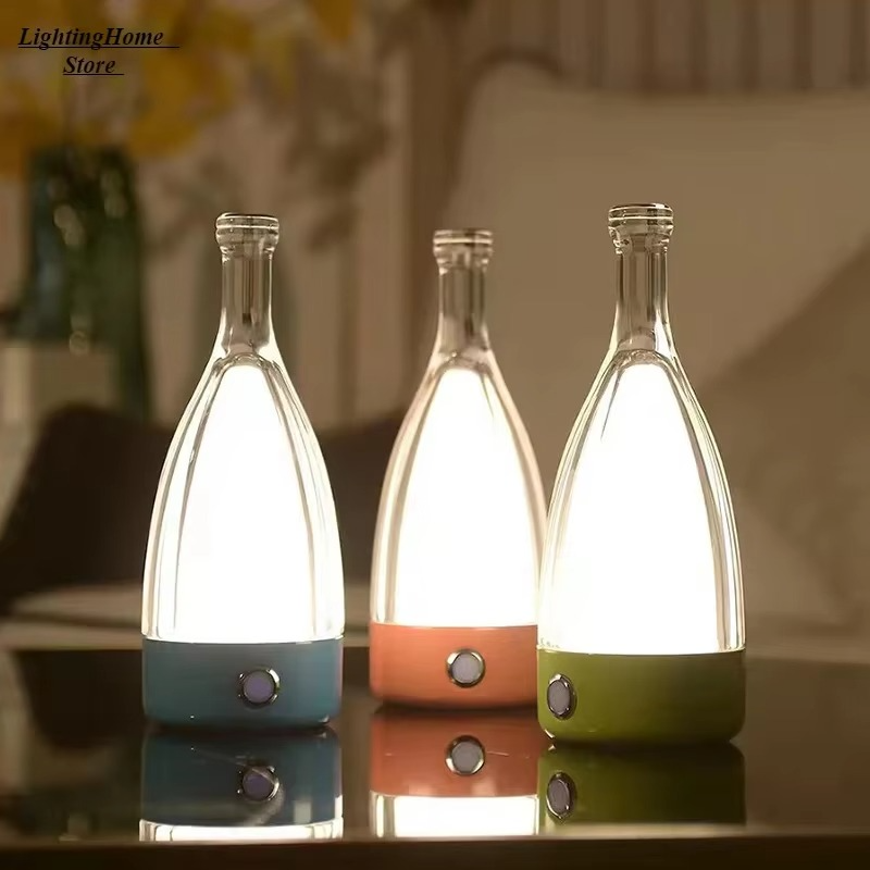 LZINA™ | Wine Bottle Desk Lamp with Bluetooth Speaker – Rechargeable Modern Bedside Night Light