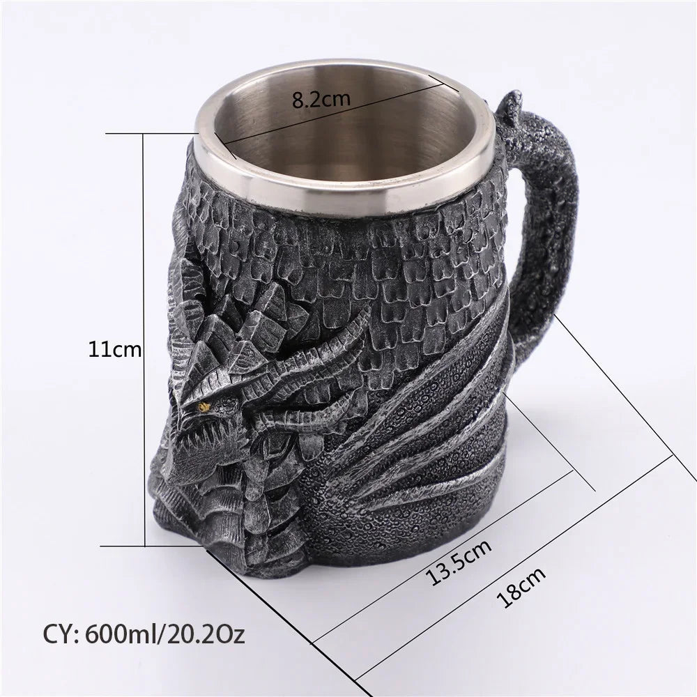 LZINA™ | Medieval Dragon Resin Stainless Steel Mug as Coffee Mug or Tea Mug