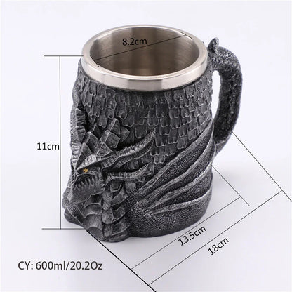LZINA™ | Medieval Dragon Resin Stainless Steel Mug as Coffee Mug or Tea Mug