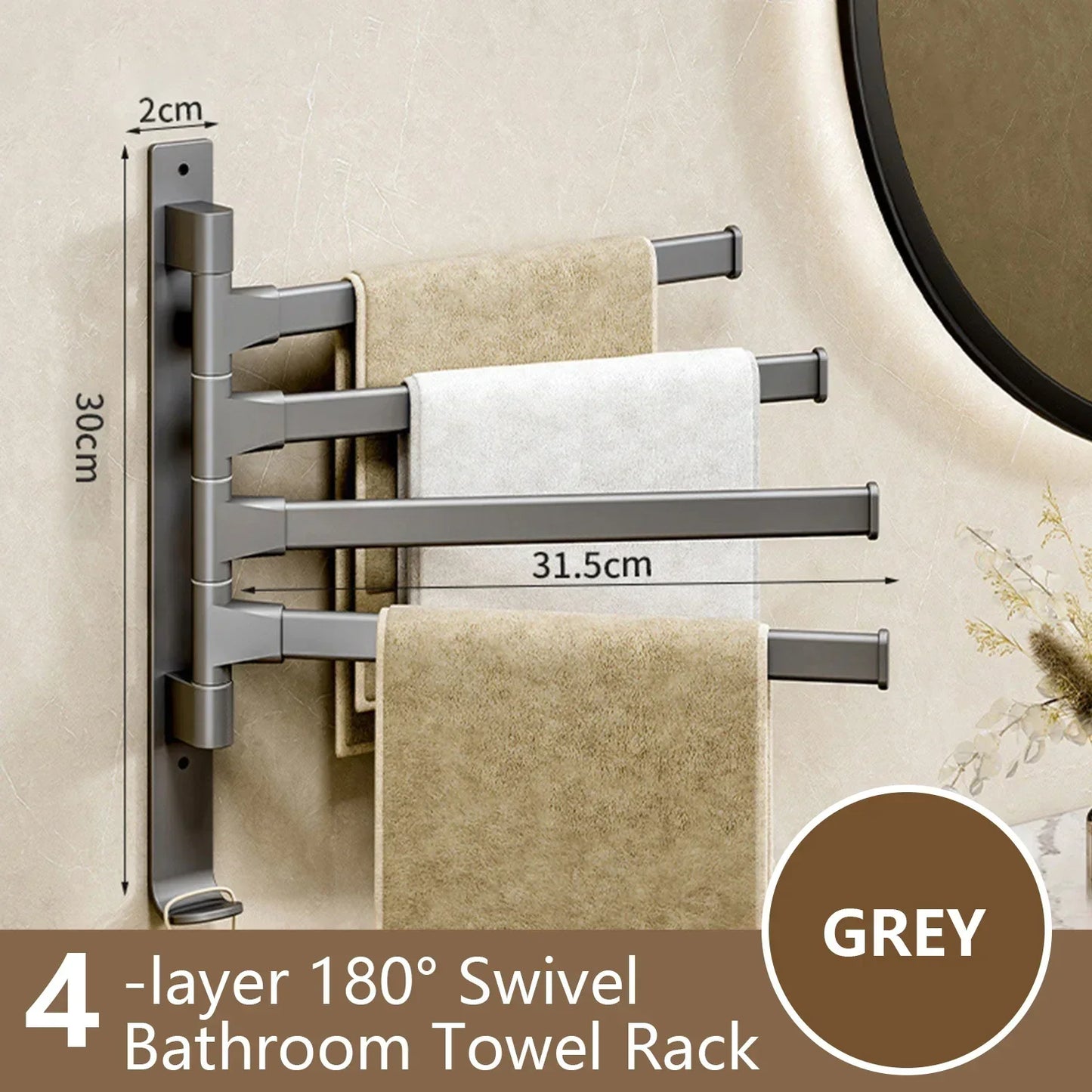 BowLift | Bathroom Towel Holder Rotatable Towel Rack Space Aluminum 1/2/3/4/5-Bar Towel Holder Kitchen Shelf Kitchen Hanging Shelf Wall Mounted
