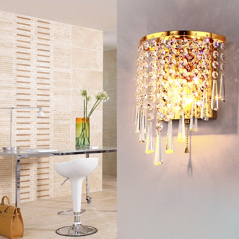BowLift Modern Luxury Pearl Stainless Steel Crystal 1-Light Wall Sconce Lamp – Semi-Round Octagonal Design for Living Room